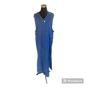 VTG Original TY Wear Denim Jumper Dress Size 14 Anchors Nautical Cruise Women